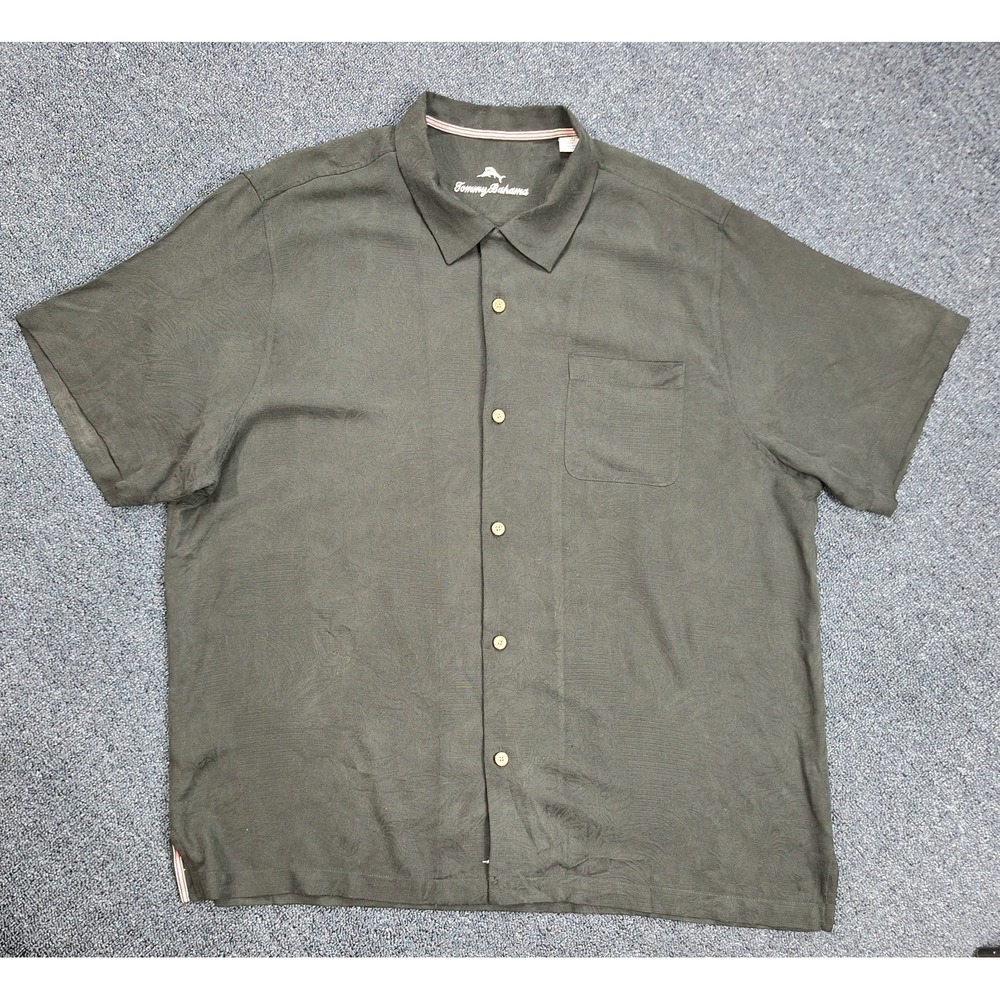 Tommy Bahama 100%‎ Silk Black Floral Texture Camp Short Sleeve Mens Size XXL